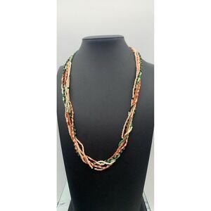 Ink And Alloy Earth Tone Colors Seed Bead Necklace Boho 19"